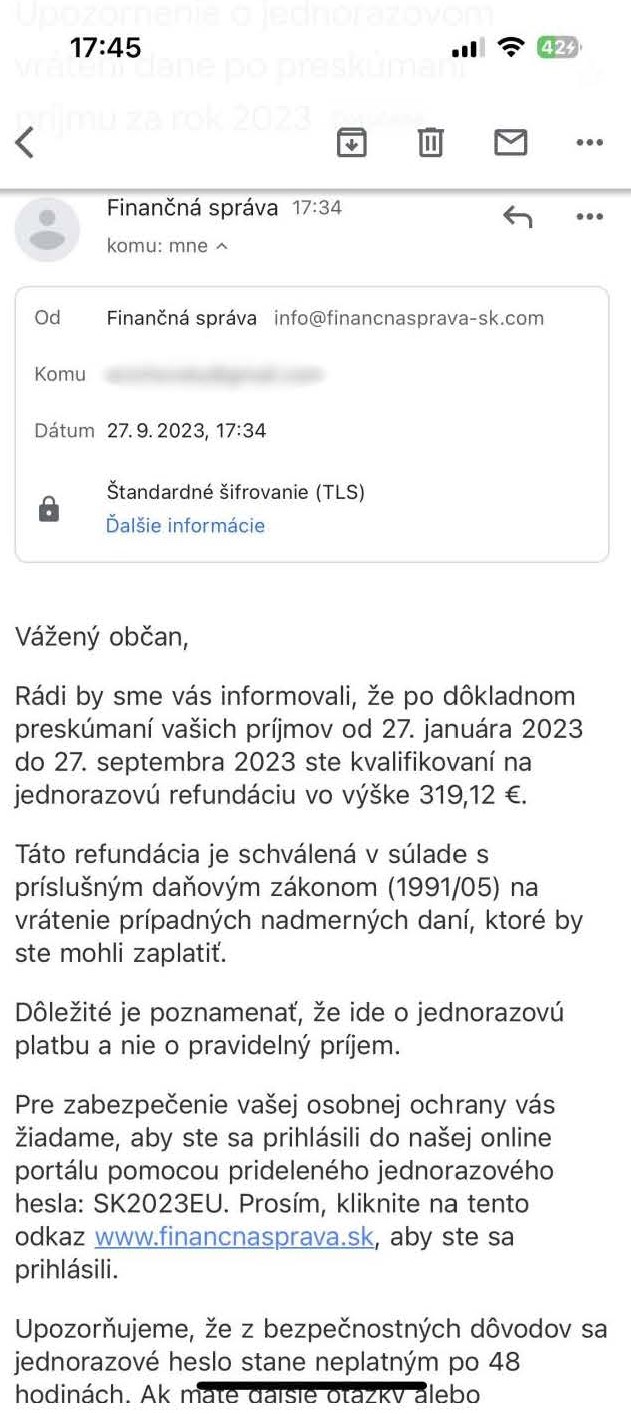 Príloha: Distribuovaný podvodný email. Príloha: Distribuovaný podvodný email.