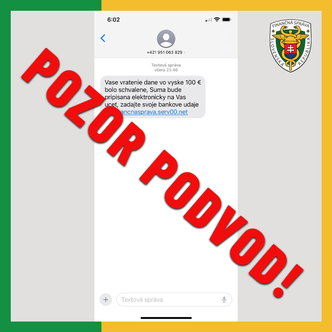 Vizuálne zobrazenie podvodnej SMS správy [.png; 247 kB; nové okno]